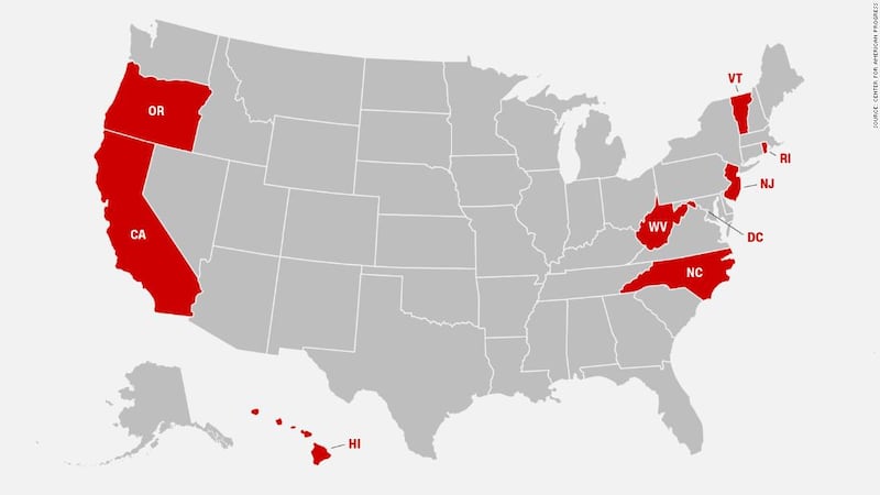 Only California, Hawaii, New Jersey, North Carolina, Oregon, Rhode Island, Vermont and West...
