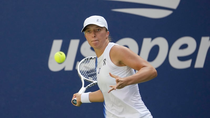 Iga Swiatek, of Poland, during the second round of the U.S. Open tennis championships,...