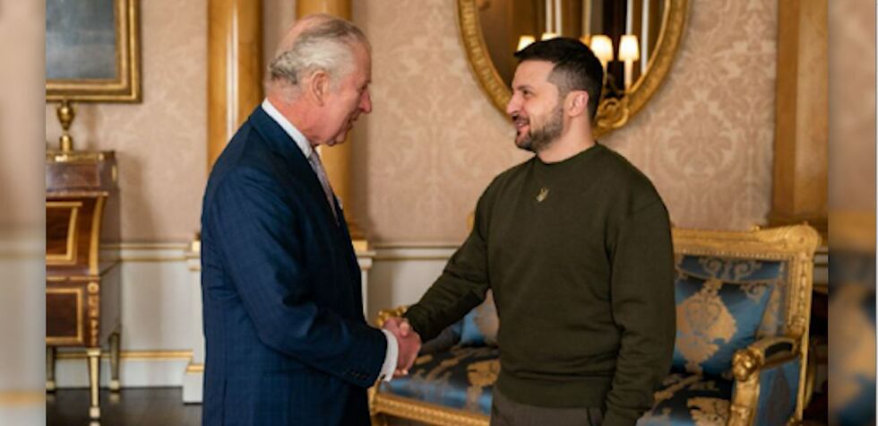 King Charles III greeted Ukrainian President Volodymyr Zelenskyy on Wednesday at Buckingham...